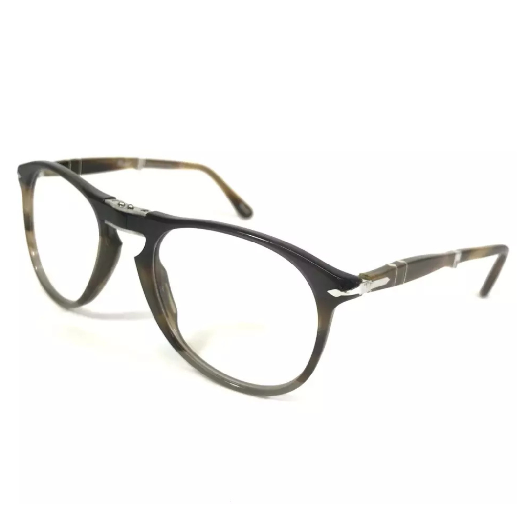 Persol Eyeglasses Frames 9714-V-M 1135 Brown Horn Round Collapsible 52-20-140