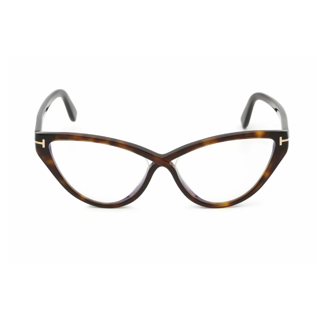Tom Ford FT 5729B Eyeglasses 052 Shiny Dark Havana / Blue Block Lenses
