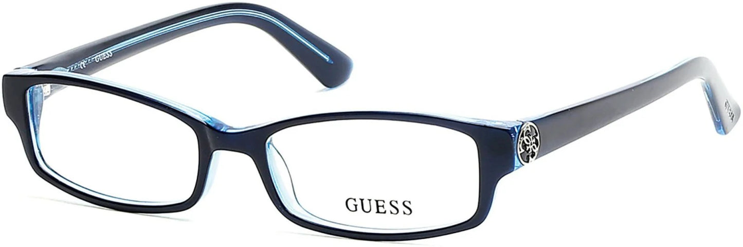 Guess GU2526 090 Women's Shiny Blue Rectangular Frame Eyeglasses