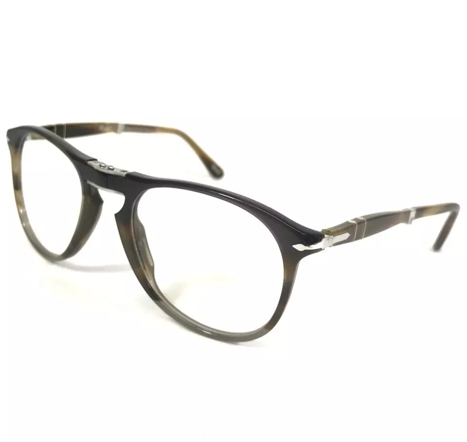 Persol Eyeglasses Frames 9714-V-M 1135 Brown Horn Round Collapsible 52-20-140