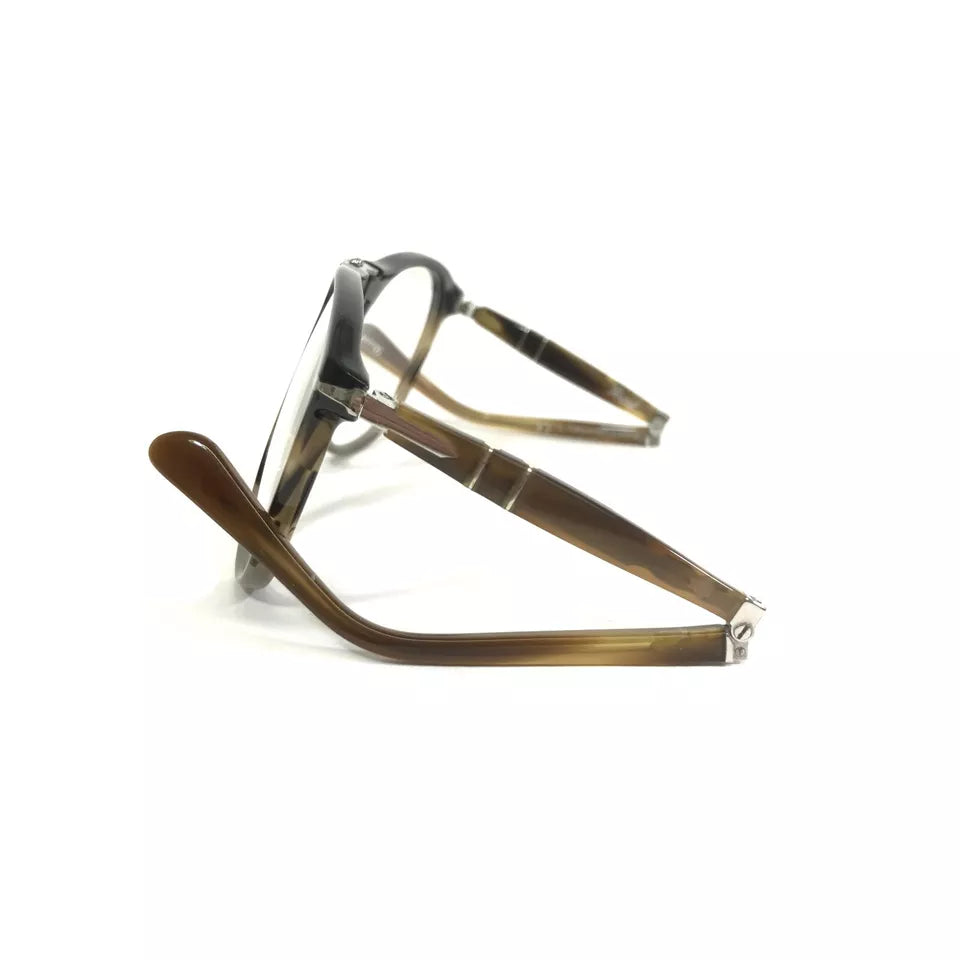 Persol Eyeglasses Frames 9714-V-M 1135 Brown Horn Round Collapsible 52-20-140