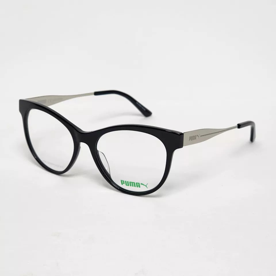 Puma PU01860 Women's Round Cat Eye Glasses in Shiny Black | Size: 53mm