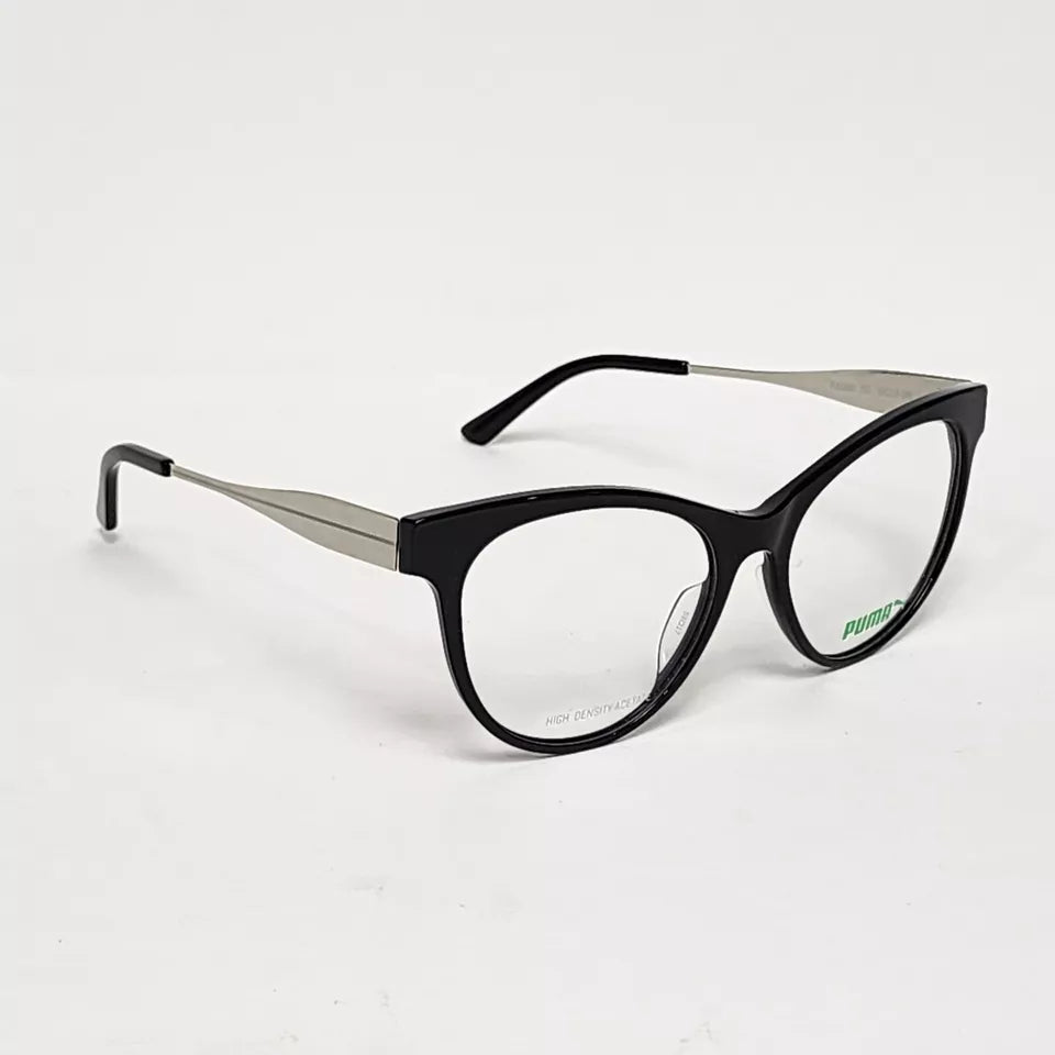 Puma PU01860 Women's Round Cat Eye Glasses in Shiny Black | Size: 53mm